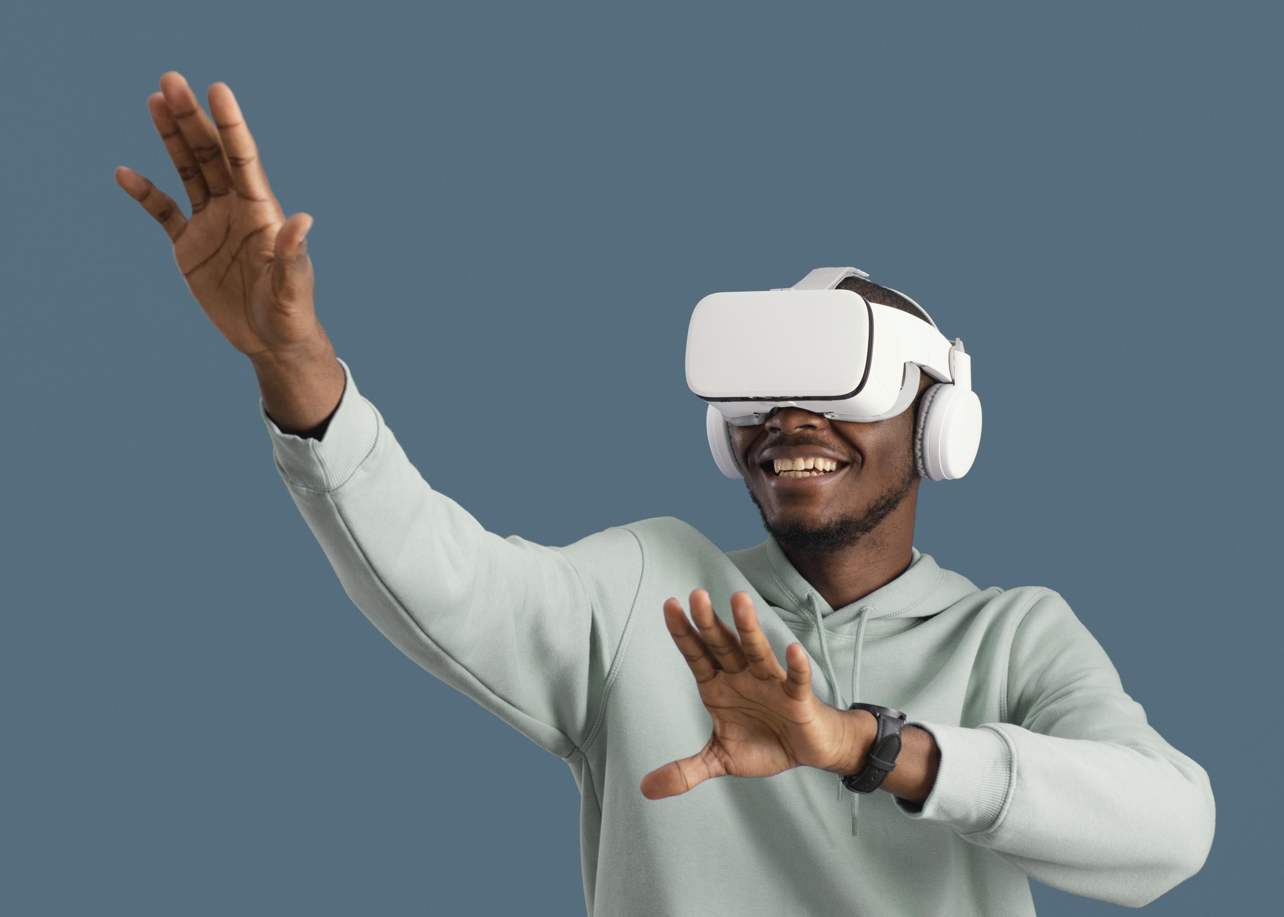 smiley man with virtual reality headset